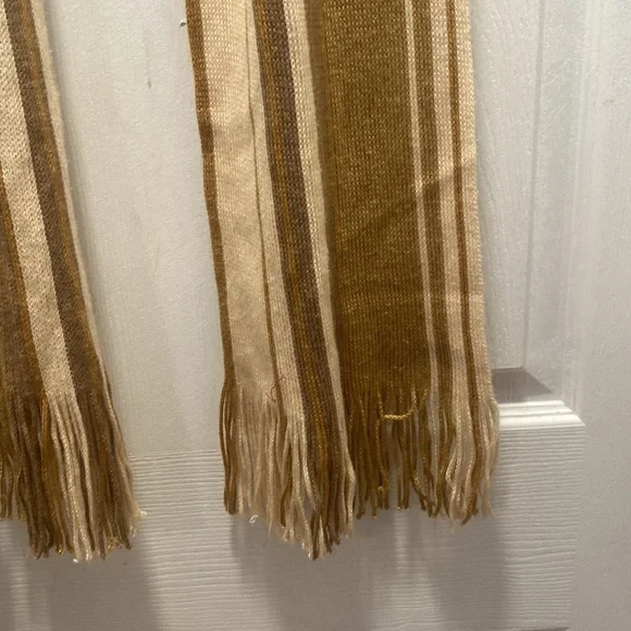 Lambswool brown striped fringe detail wool scarf - Picture 2 of 4